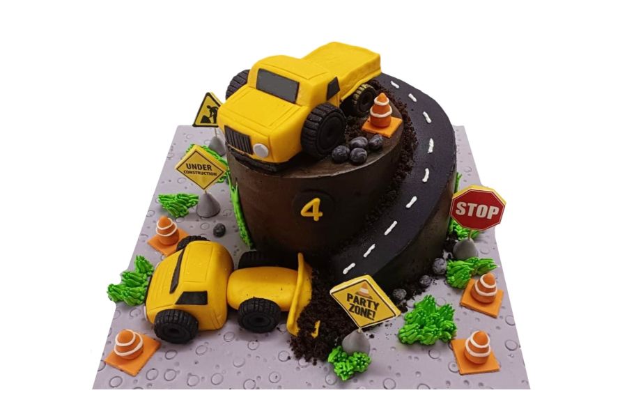 Construction Themed Birthday Cake with Name Edit  Best Wishes Birthday  Wishes With Name