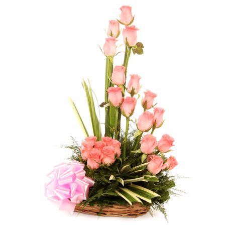 20 Pink Roses Basket