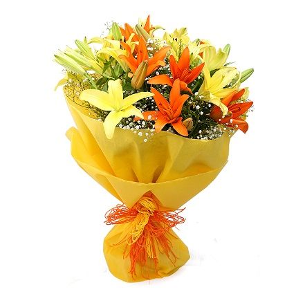 8 Yellow and Orange Lilies