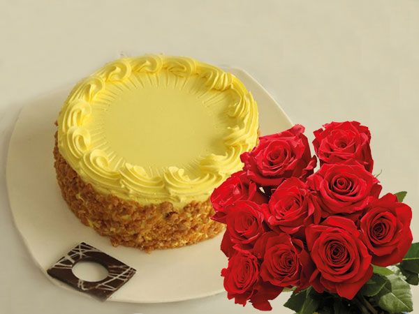Butterscotch Cake | 10 Roses Combo