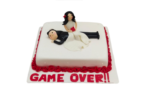 GAME OVER bachelorette party cake