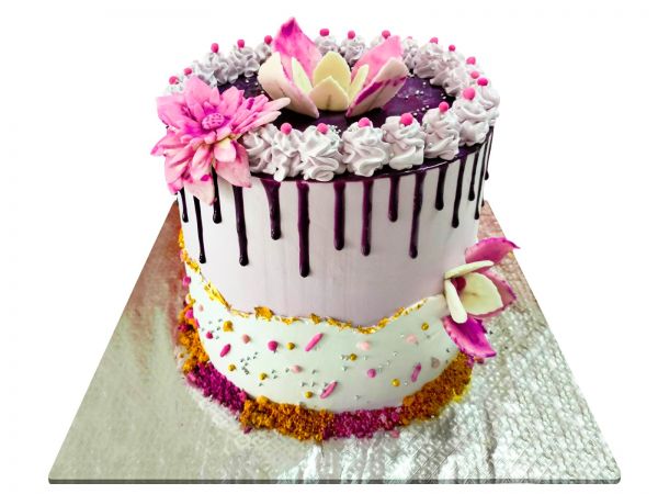 Flower Theme Drip Custom Cake