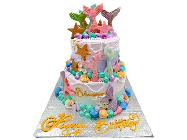 2-Tier Mermaid Theme Cake